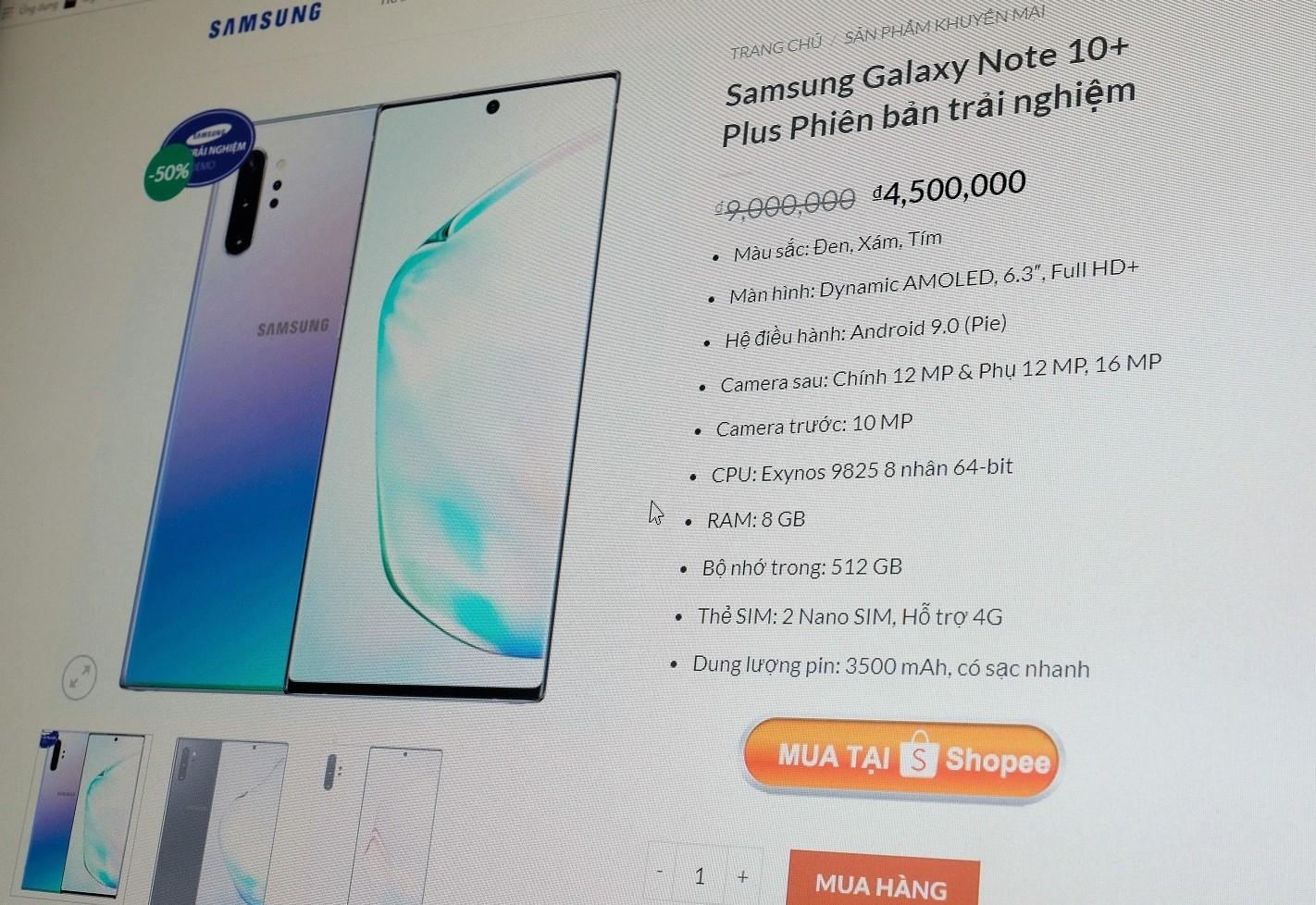 Gia website Samsung ban Galaxy Note10+ gia 4,5 trieu dong tai VN hinh anh