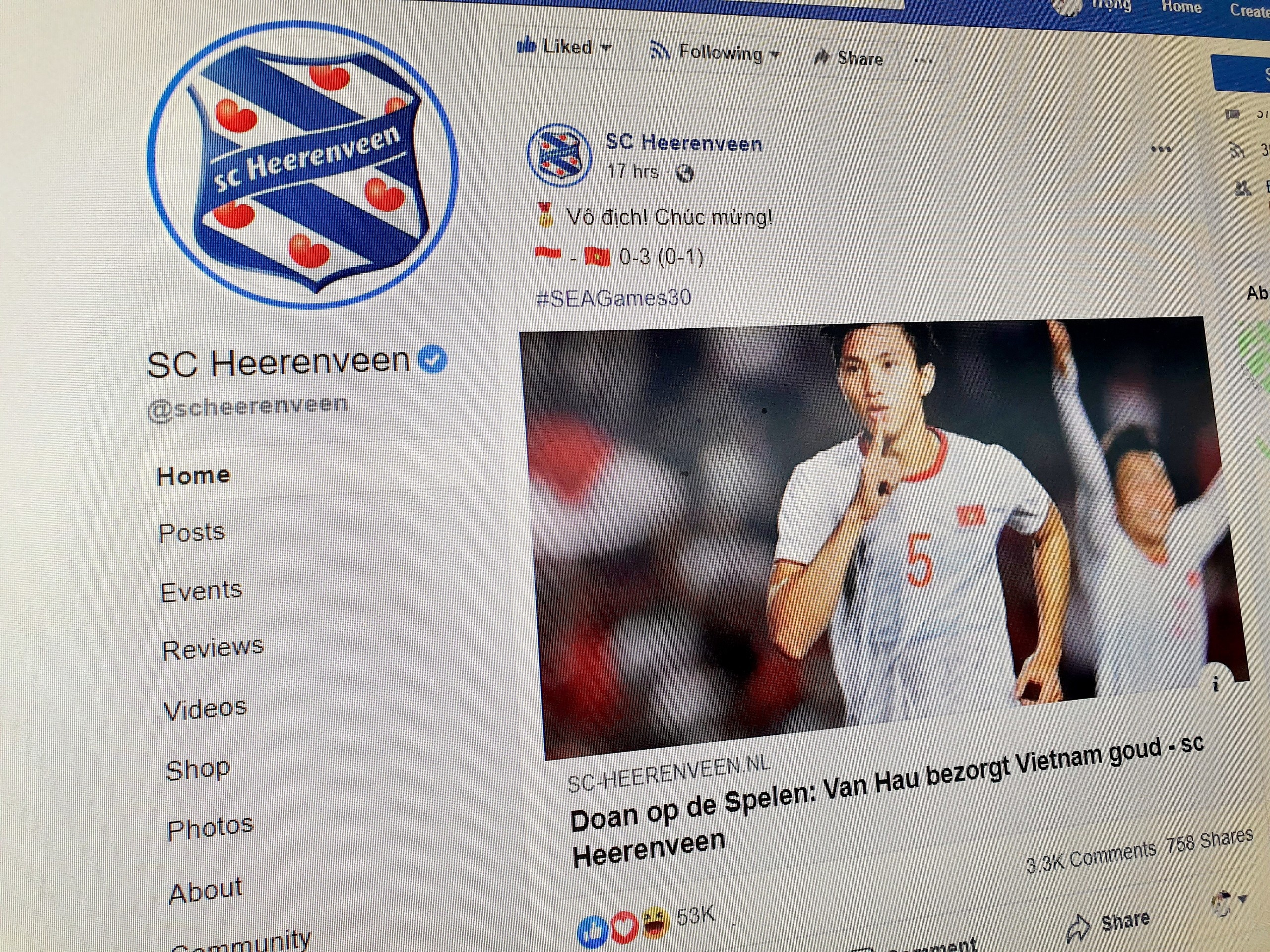 Heerenveen chuc mung Viet Nam vo dich SEA Games 30 anh 1