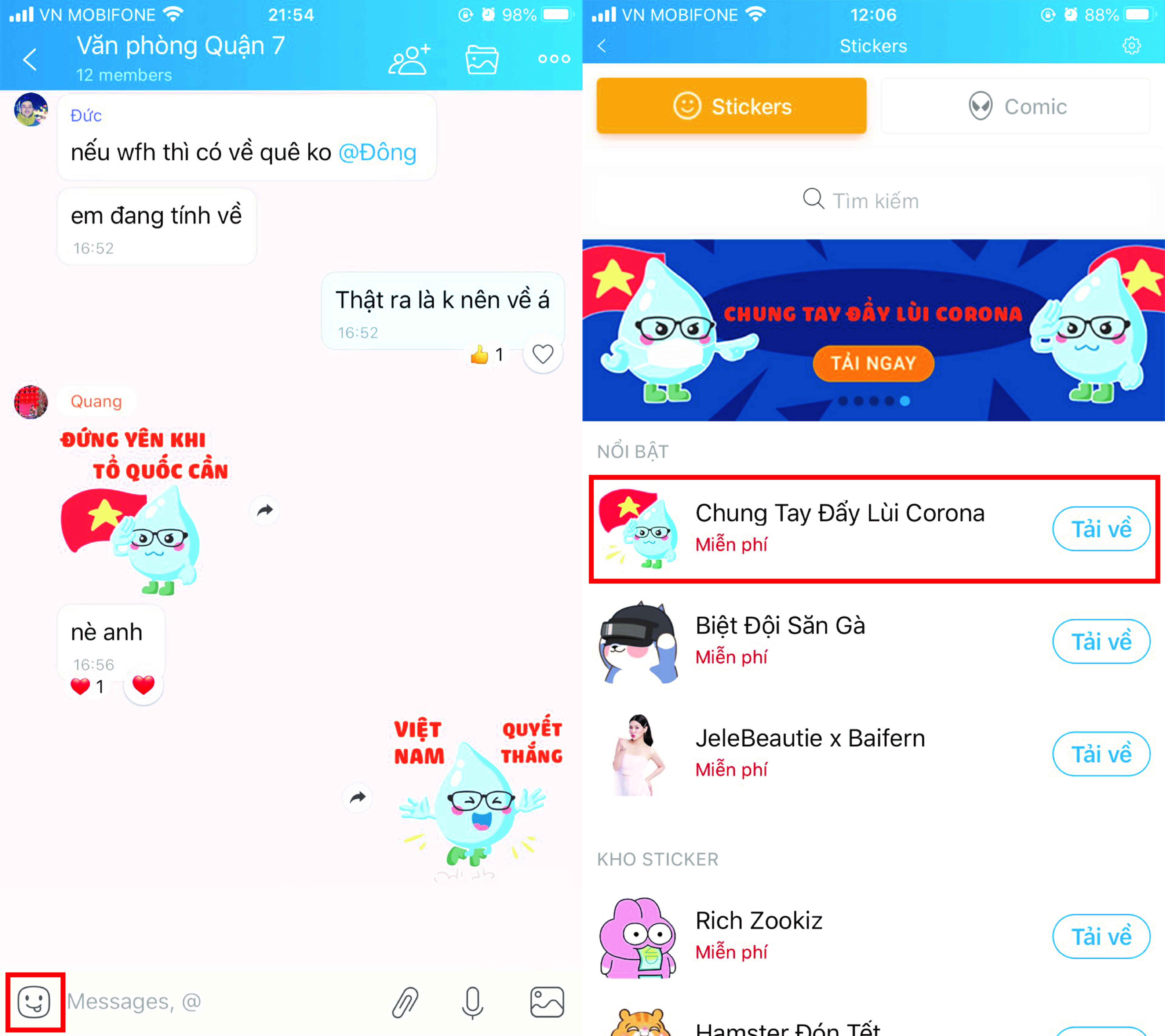 Sticker chung tay day lui corona cua zalo anh 1