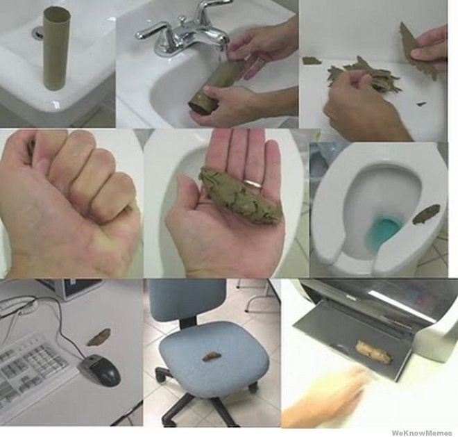 Biến hóa lõi giấy vệ sinh thành một thứ “nguy hiểm” khiến đồng nghiệp hãi hùng. Ảnh: Listcovery.