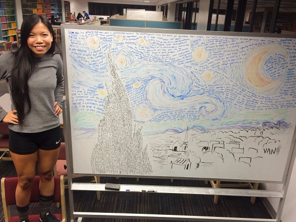 Co gai goc Viet ve tranh bang chu len bao My hinh anh