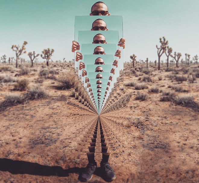 Trong bộ ảnh mới nhất tại công viên quốc gia Joshua Tree (Mỹ), Ari chỉ sử dụng máy ảnh, chân máy và gương.