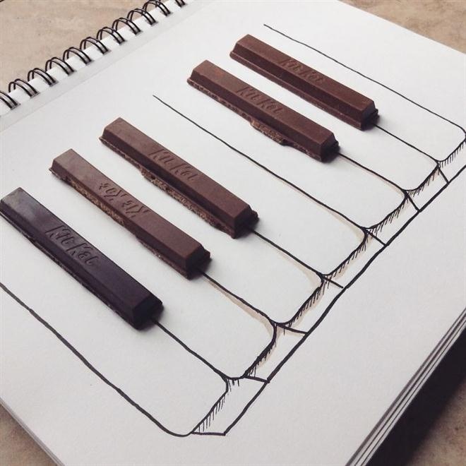 Qua sự sáng tạo nghệ thuật của chàng trai 17 tuổi, những chiếc bánh Kit Kat biến thành những phím đàn piano.