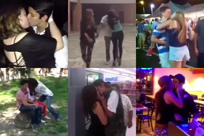 Trào lưu Kiss Cam đang gây sốt trên cộng đồng mạng vì đem đến những phản ứng thú vị khi hôn trộm người lạ trên phố. Ảnh: Cắt từ clip