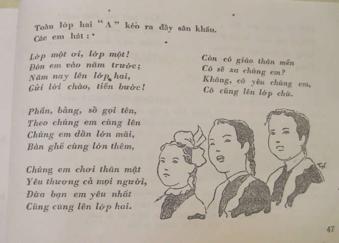 Bài thơ cuối tập truyện Ma-rút-xi-a đi học được photo lại từ sách lưu chiểu tại Thư viện Quốc gia Việt Nam - NXB Kim Đồng in năm 1959, do ông Lê Khánh Hoài cung cấp - Ảnh: ĐỨC TRIẾT