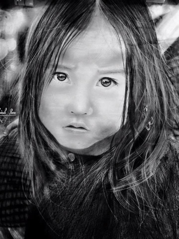 Bức ảnh em bé vùng cao được 9X hoàn thành sau thời gian ngắn. Ảnh: NVCC