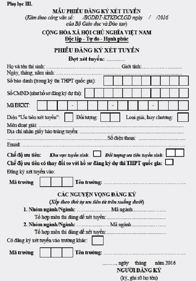 phiếu đăng ký xét tuyển ảnh 1 phieu dang ky xet tuyen anh 1