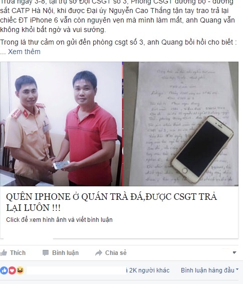 CSGT Ha Noi tra lai Iphone anh 1