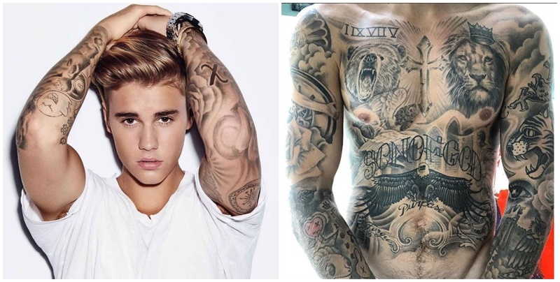 Justin Bieber khoe can canh co the phu kin hinh xam hinh anh