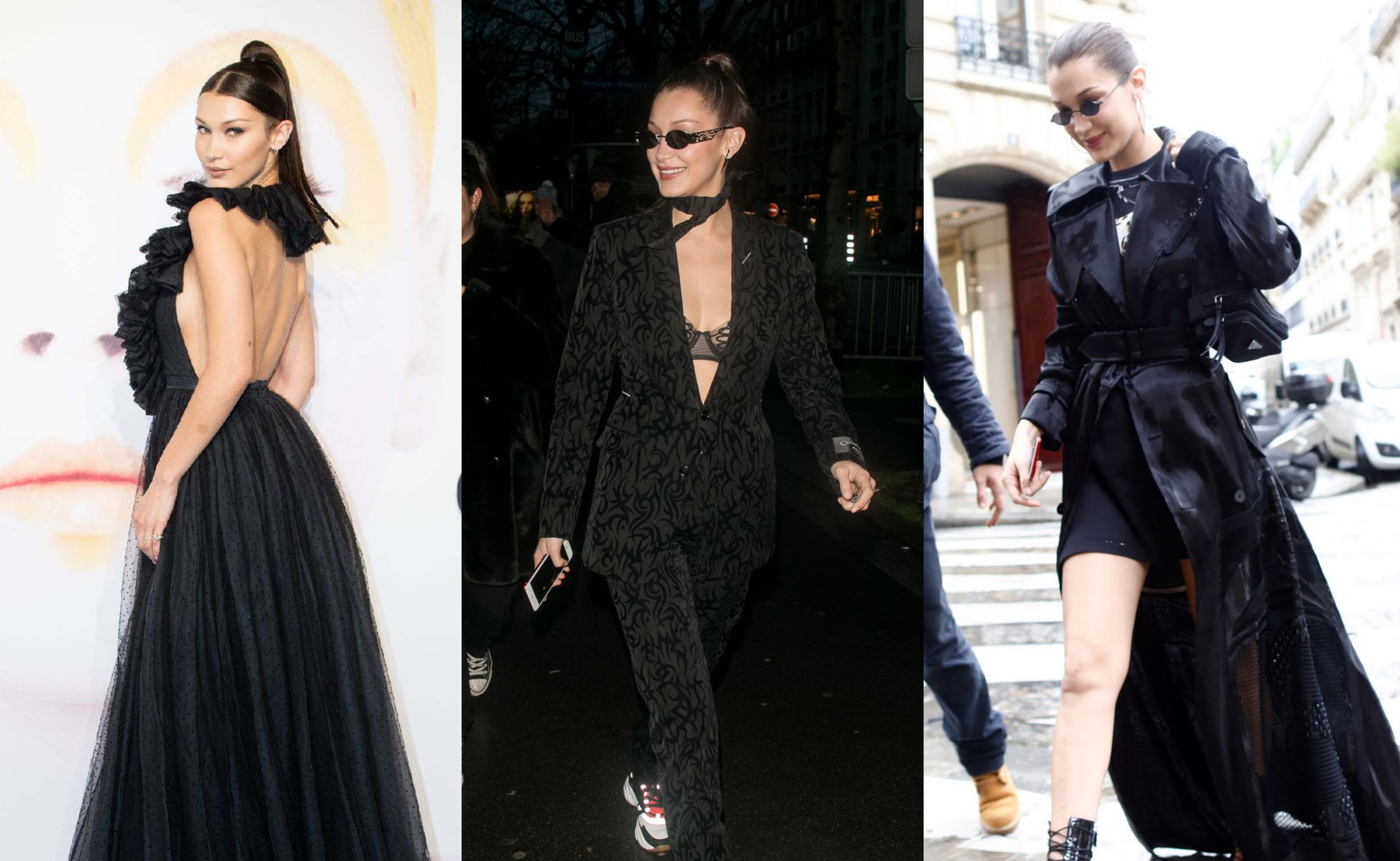 Moi nua dau 2018, Bella Hadid bien hoa the nao voi vay ao mau den? hinh anh