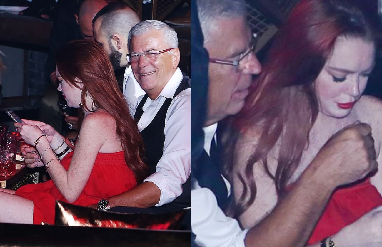 Lindsay Lohan tinh tu ben nguoi dan ong lon tuoi trong hop dem hinh anh