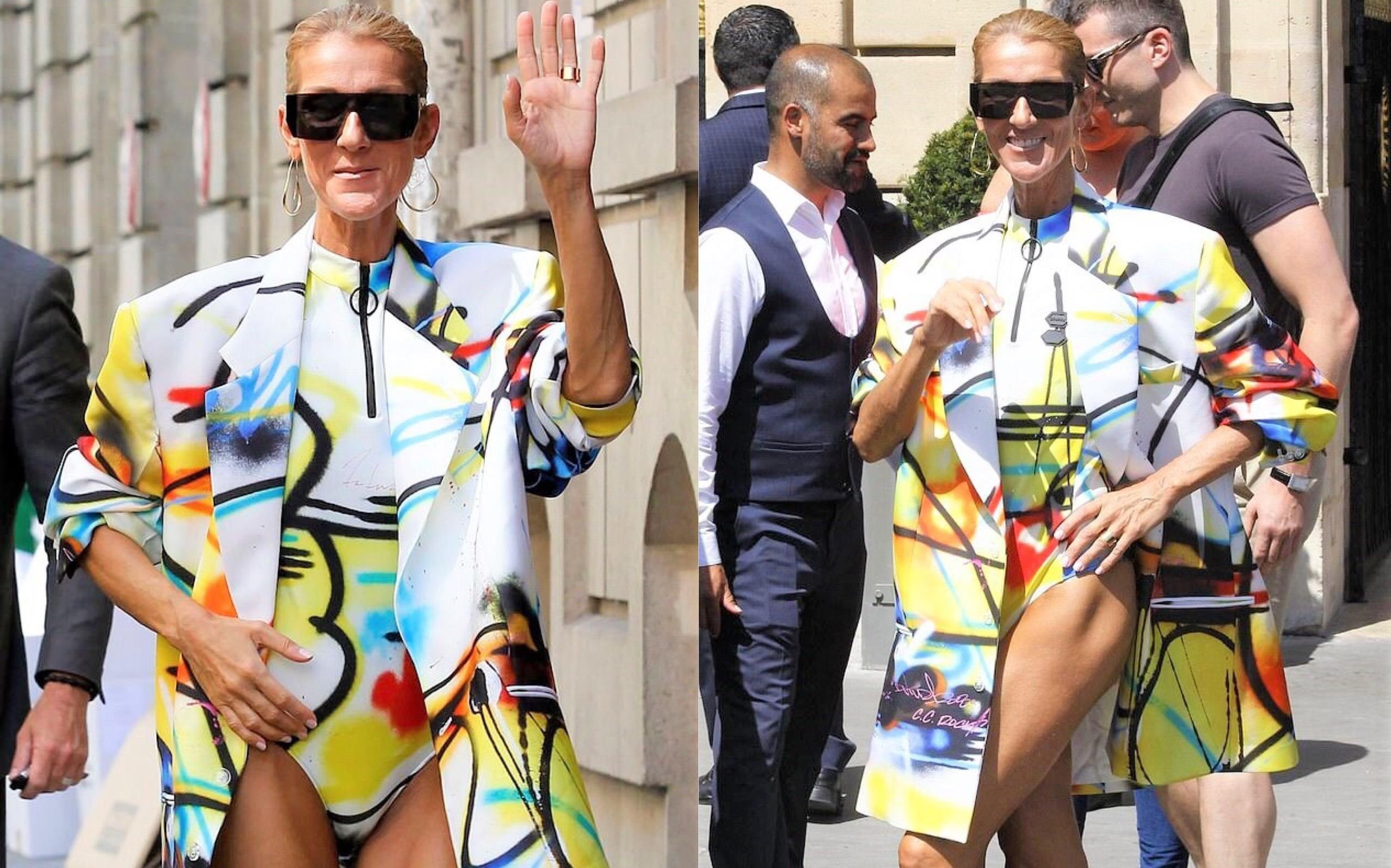 Celine Dion bi che vi mac trang phuc khoe chan khang khiu hinh anh