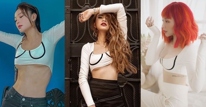 Toc Tien, Minh Hang va Hoang Thuy Linh lang xe mau ao ton vong mot hinh anh