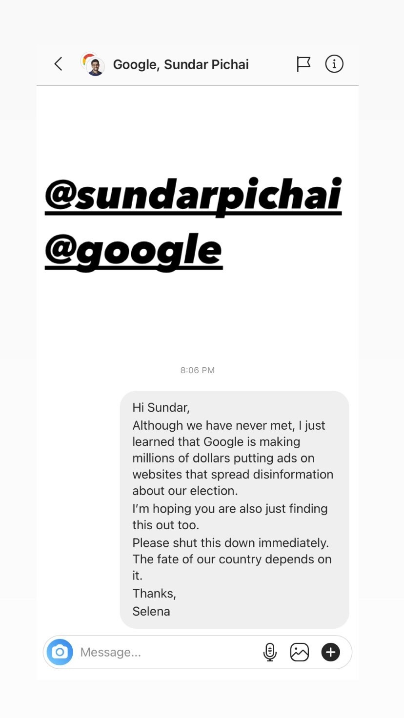 Selena Gomze gui tin nhan cho Giam doc Google anh 1