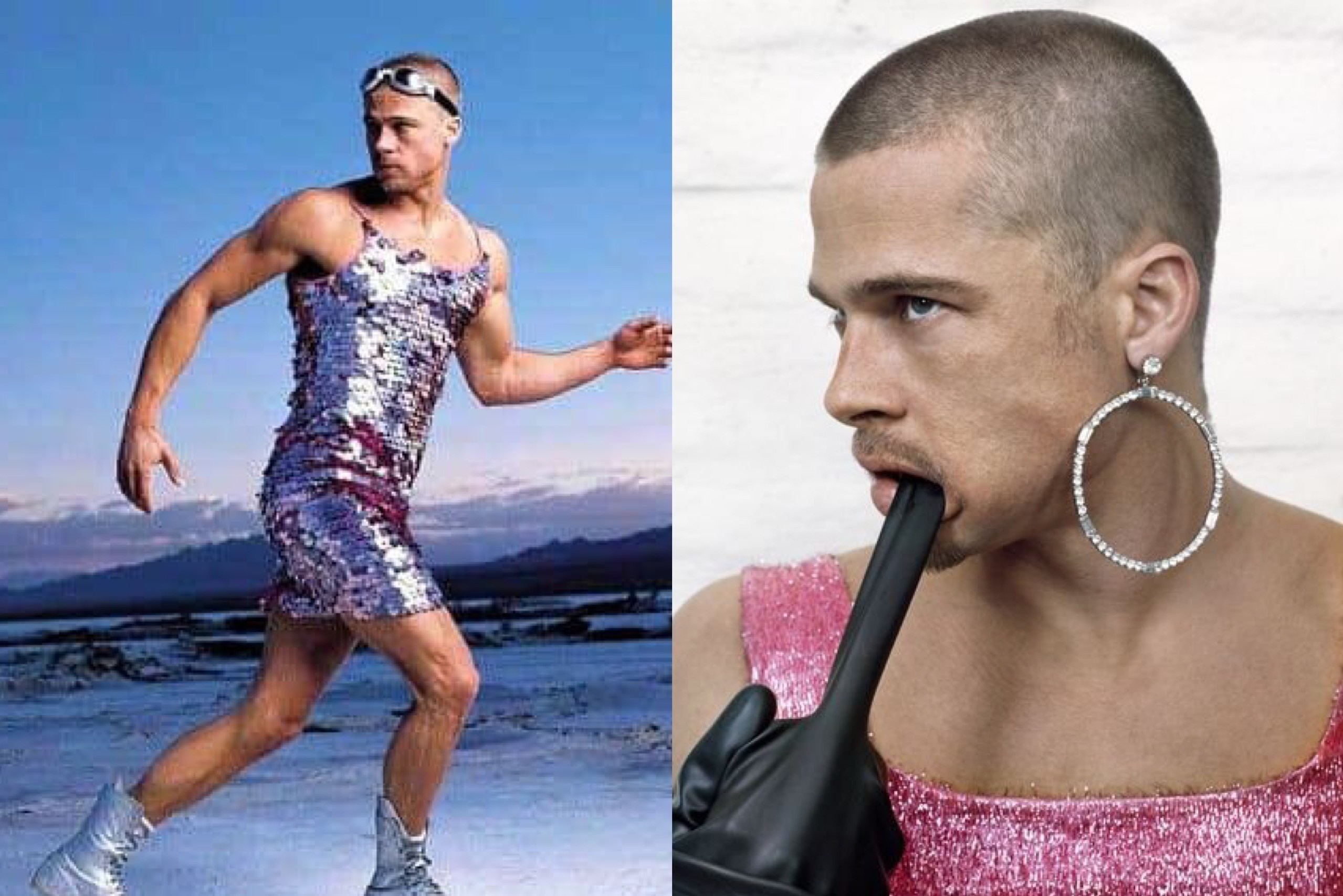 Brad Pitt tung mac vay om va deo khuyen tai chup anh hinh anh