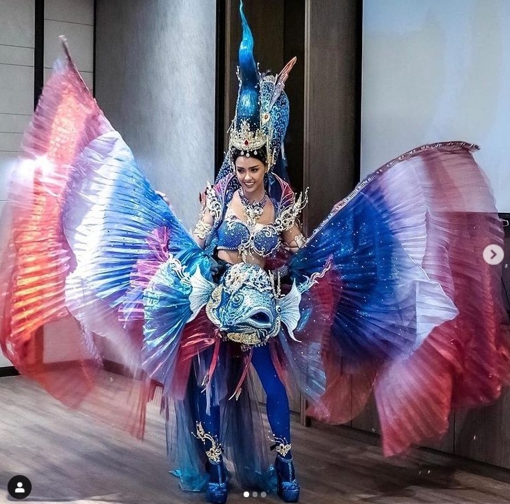 Trang phục dân tộc hình cá chọi của Hoa hậu Hoàn vũ Thái Lan ảnh 2 Trang phuc dan toc hinh ca choi cua Hoa hau Hoan vu Thai Lan anh 2