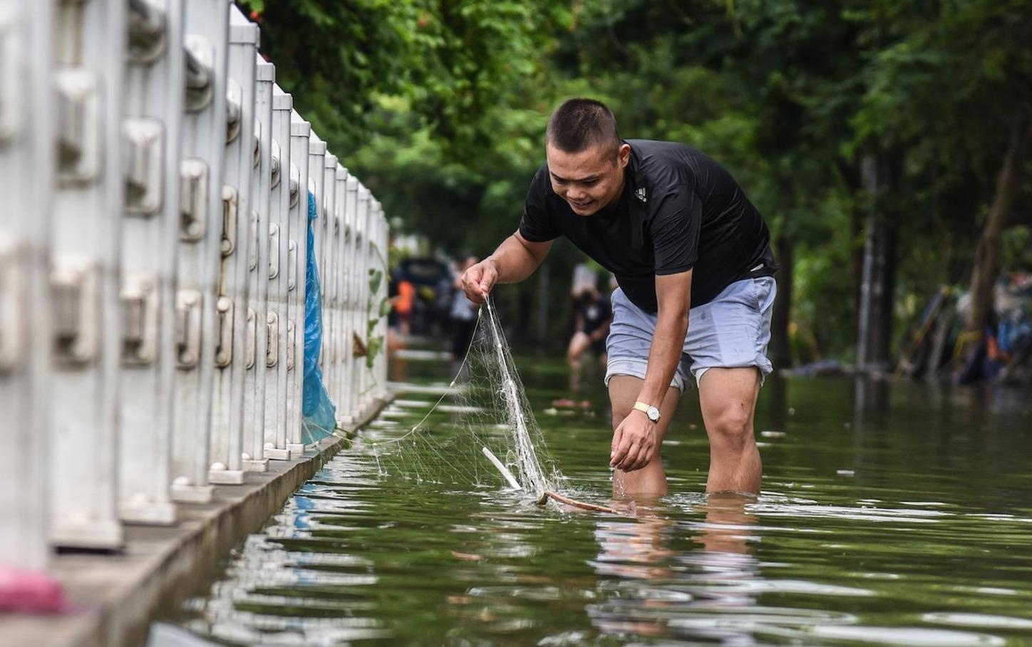 Dan giang luoi bat ca giua pho 3 ngay sau mua bao hinh anh