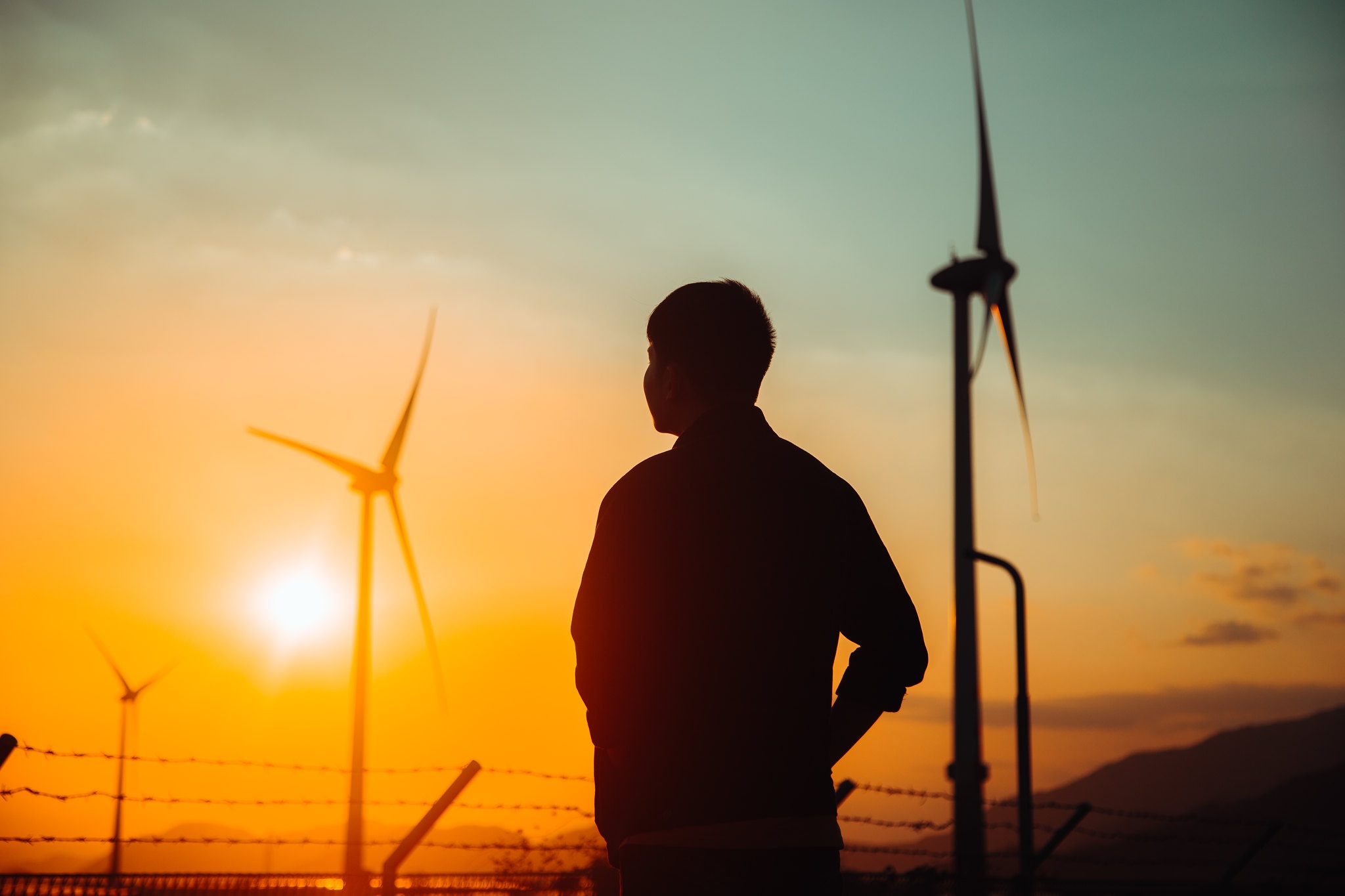 Canh dong dien gio dep tua troi Au trong buoi chang vang hinh anh