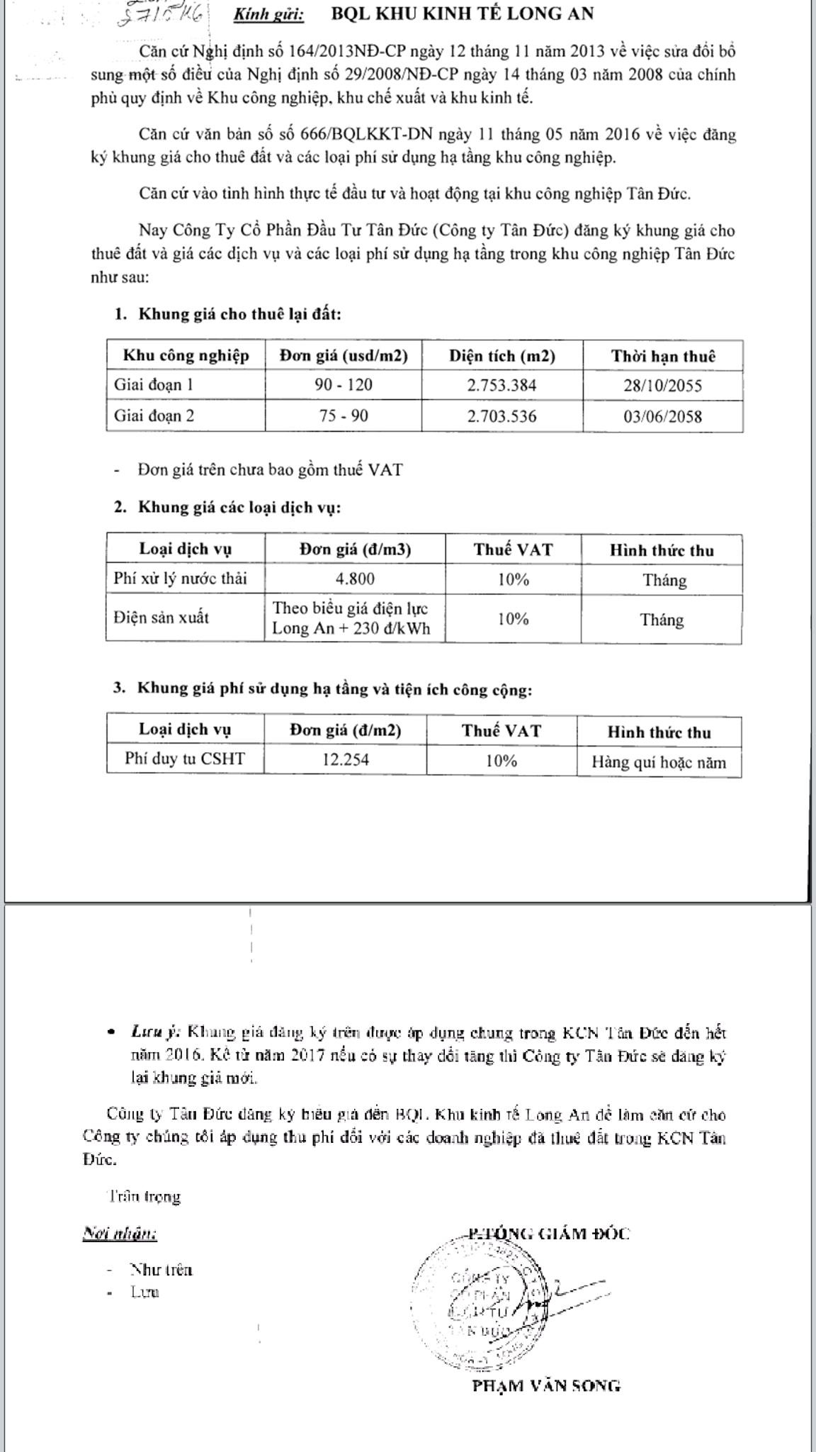 Khu công nghiệp Tân Đức lại đòi tăng phí ảnh 1 Khu cong nghiep Tan Duc lai doi tang phi anh 1