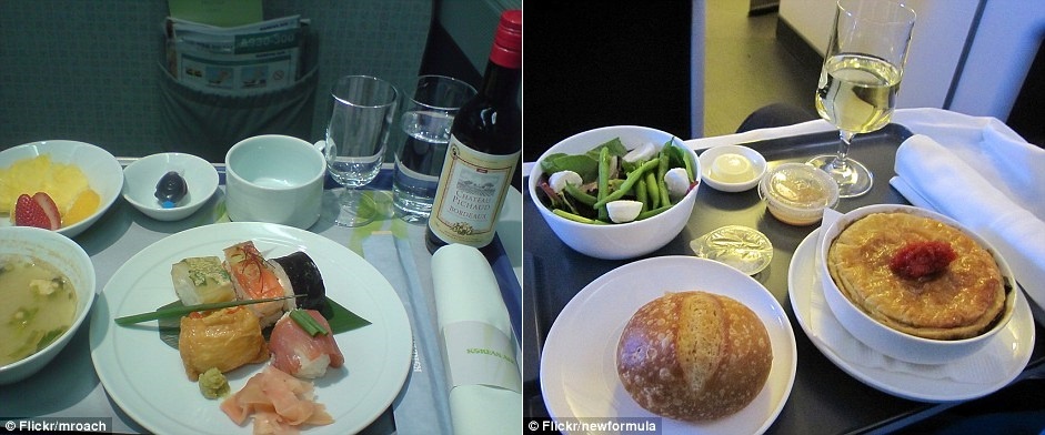 Hãng Korean Air (trái) và Qantas Airways (phải) cũng được đánh giá cao. Ảnh: Dailymail.co.uk