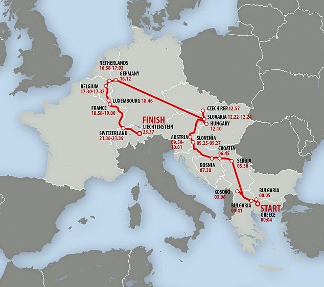 Bản đồ cung đường họ đã đi. Ảnh: Dailymail