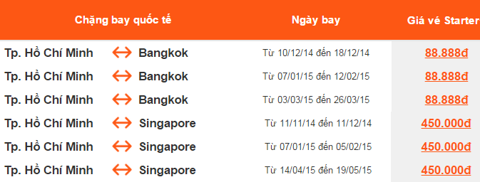 Thời gian và giá vé máy bay cho Bangkok và Singapore. Ảnh: Baynhe.vn