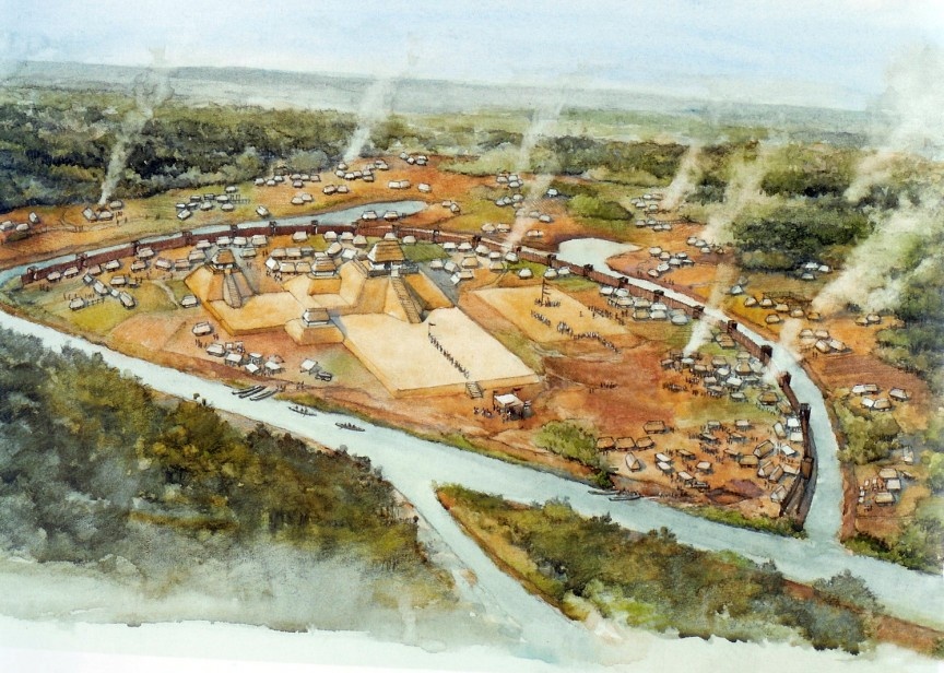 6. Cahokia: Cahokia là một thành phố của thổ dân trước thời Colombia tìm ra châu Mỹ. nằm cạnh sông Mississipi, tức St. Louis, Missouri ngày nay. Thành phố ít người biết tới này là một trong những khu dân cư lớn và có tầm ảnh hưởng nhất tại châu Mỹ vào thời kì đó. Nó được xây dựng từ 500 năm trước khi thổ dân châu Mỹ tiếp xúc với người châu Âu. Ngày nay thành phố này gần như đã biến mất. Tuy nhiên, vào thời đó, đây là một trong những nơi thịnh vượng nhất với những tuyến đường giao thương mở rộng. Các nhà khảo cổ đã tìm thấy các đồ gốm, vỏ ốc, đồng, gỗ và đá, bằng chứng cho thấy khu vực này là trung tâm nông nghiệp quan trọng.