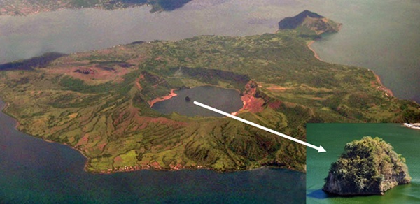 8. Vulcan- đảo trong đảo, Philippines: Trên đảo Luzon của Philippines có hồ Taal, và trong hồ có một núi lửa tên Taal. Trên đỉnh của nó là một hồ miệng núi lửa lớn, giữa hồ có một hòn đảo nhỏ tên Vulcan. Tóm lại, Vulcan là hòn đảo nằm trong hồ nước trên một hòn đảo nằm giữa hồ của một hòn đảo.