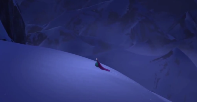 Cảnh Elsa đi một mình giữa vùng núi tuyết.