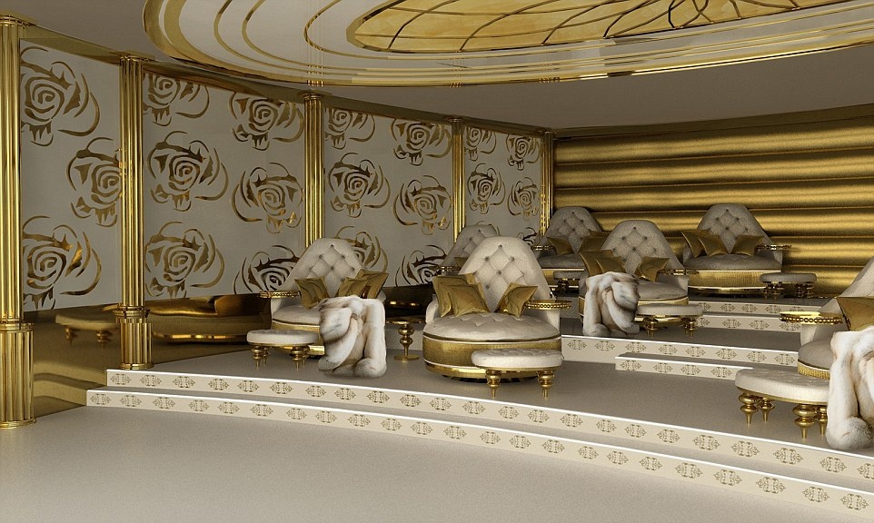 La Belle được trang trí bằng những tranh kính màu, các chi tiết khảm xà cừ, đèn trần pha lê của Swarovski, đá quý và mã não.