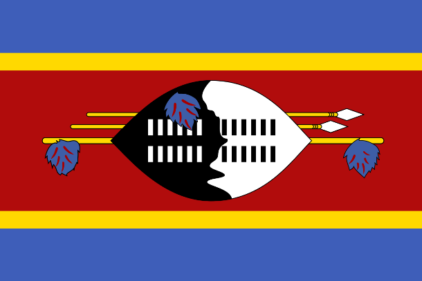 Swaziland: Trên cờ của Swaziland, ta có thể thấy một tấm khiên màu trắng và đen (tượng trưng cho sự hòa hợp giữa các màu da) và hai mũi lao. Ba vật thể màu xanh là lông chim góa bụa và chim Lourie. Biểu tượng lông chim này vô cùng quan trọng, chỉ vua của vương quốc Swaziland mới được sử dụng biểu tượng đó.