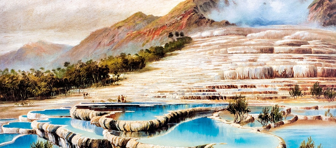 Pink and White Terraces (New Zealand): Pink and White Terraces nằm ở hồ Rotomahana là tháp silica lớn nhất thế giới vào thế kỷ 19, đáng tiếng là một đợt phun trào của núi Tarawera đã phá hủy kỳ quan thiên nhiên này của New Zealand.