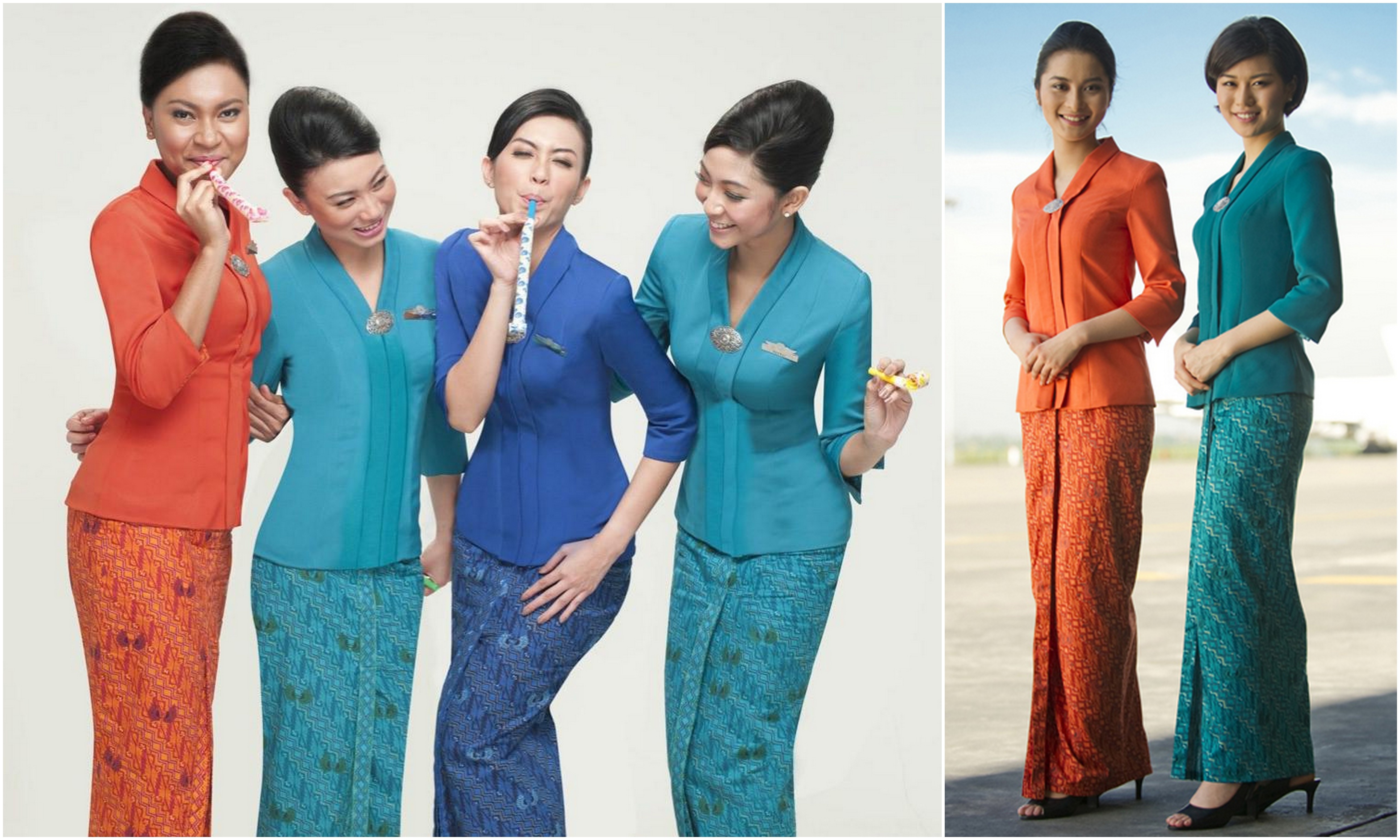 Garuda Indonesia (Indonesia): Với áo trên ôm sát và chân váy sarong truyền thống, đồng phục của hãng Garuda Indonesia có nhiều màu sắc trẻ trung, hiện đại nhưng vẫn mang đậm văn hóa truyền thống của quốc gia này.
