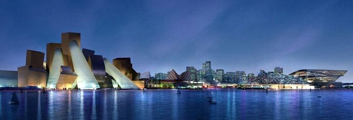 8. Bảo tàng Guggenheim và bảo tàng The Louvre: Bảo tàng Guggenheim Abu Dhabi trên đảo Saadiyat đang được xây dựng và sẽ có diện tích lên tới gần 42.000 m2. Ngay cạnh đó sẽ là bảo tàng The Louvre Abu Dhabi.