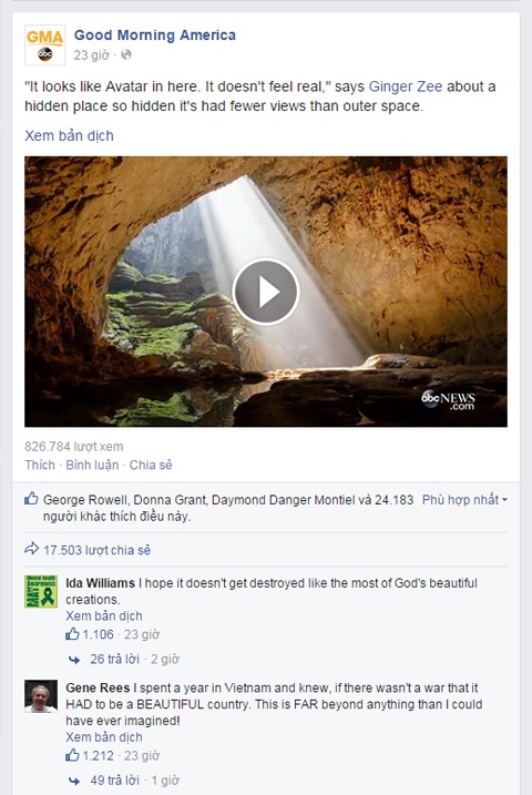 Nhiều khán giả Mỹ bày tỏ mong muốn chính phủ Việt Nam sẽ tích cực bảo vệ, bảo tồn vẻ đẹp tự nhiên của Sơn Đoòng -