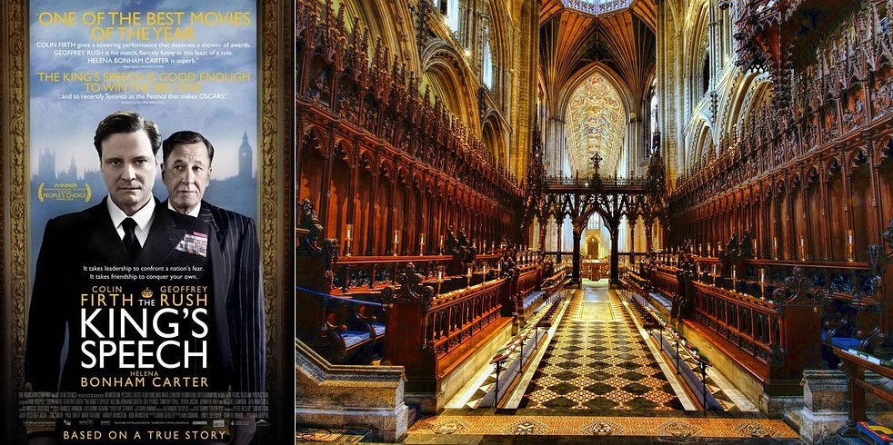 The King’s Speech (Bài diễn văn của nhà vua) - Thánh đường Ely, Anh: Khung cảnh lộng lẫy bên trong thánh đường Ely là phông nền hoàn hảo thay cho tu viện Westminster trong Bài diễn văn của nhà vua. Nơi này cũng từng xuất hiện trong phim The Other Boleyn Girl và Elizabeth: The Golden Age.