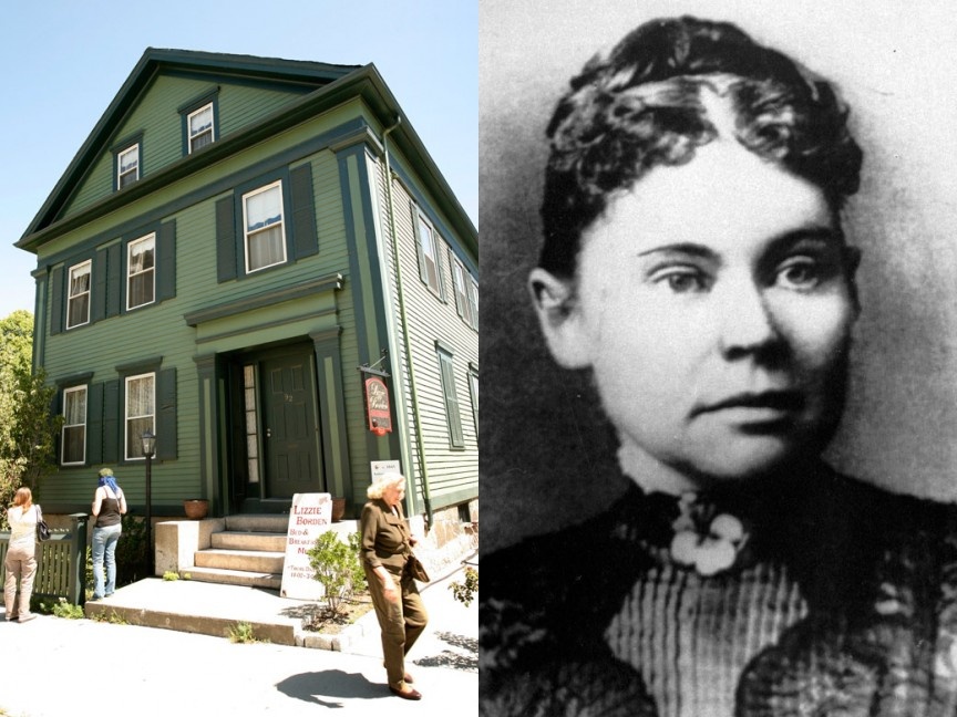 Nhà của Lizzie Borden (Mỹ): Năm 1982, ngôi nhà số 92 phố 2 ở Fall River, Massachusetts (Mỹ) trở thành hiện trường của một vụ án thương tâm và bí ẩn. Abby Borden bị đâm nhiều nhát liên tiếp và chết trong một phòng ngủ ở tầng trên. Chồng bà, triệu phú Andrew Borden, được tìm thấy trong tình trạng tồi tệ hơn nhiều ở phòng khách. Nghi can chính là con gái họ, Lizzie. Cô đã phải ra hầu tòa nhưng không bị kết tội, và trở lại sống trong căn nhà tới cuối đời. Ngày nay, ngôi nhà trở thành một bảo tàng, nơi du khách có thể tham quan và ngủ lại trong căn phòng diễn ra vụ án mạng. 