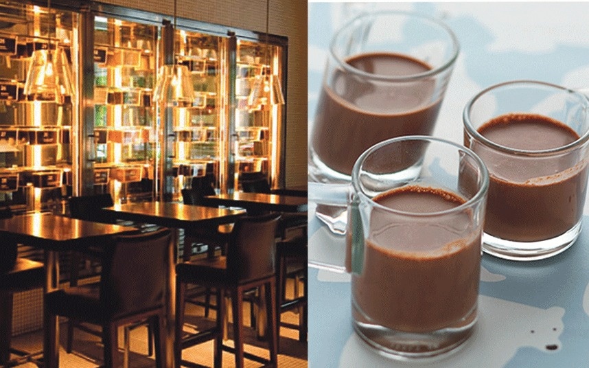 Quán cà phê 100% Chocolate, Tokyo, Nhật Bản: Tọa lạc ở nơi đặt trụ sở của Meiji - một trong những nhà sản xuất chocolate lớn nhất Nhật Bản, quán cà phê này có thiết kế tuyệt đẹp , với trần nhà mô phỏng các thanh chocolate và một bức tường trưng bày 56 loại chocolate khác nhau. Thực đơn gồm nhiều loại đồ uống và bánh. Đừng rời quán khi chưa mua một hộp chocolate dành riêng cho mình.