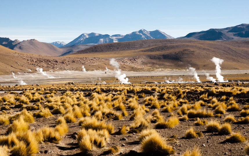 Sa mạc Atacama: Sa mạc là các khu vực có lượng mưa trung bình năm thâp hơn 250 mm. Lượng mưa ở Atacama còn chưa đạt 1 mm. Ban ngày, nhiệt độ tăng vọt, trong khi ban đêm lại giảm xuống dưới 0 độ C. Chỉ  một số loài cây và động vật có thể sống ở đây. Du khách có thể tới thăm các đồng bằng muối khổng lồ, ngắm nhìn trời sao lộng lẫy ban đêm, lái xe qua dãy Andes từ Chile tới Argentina.