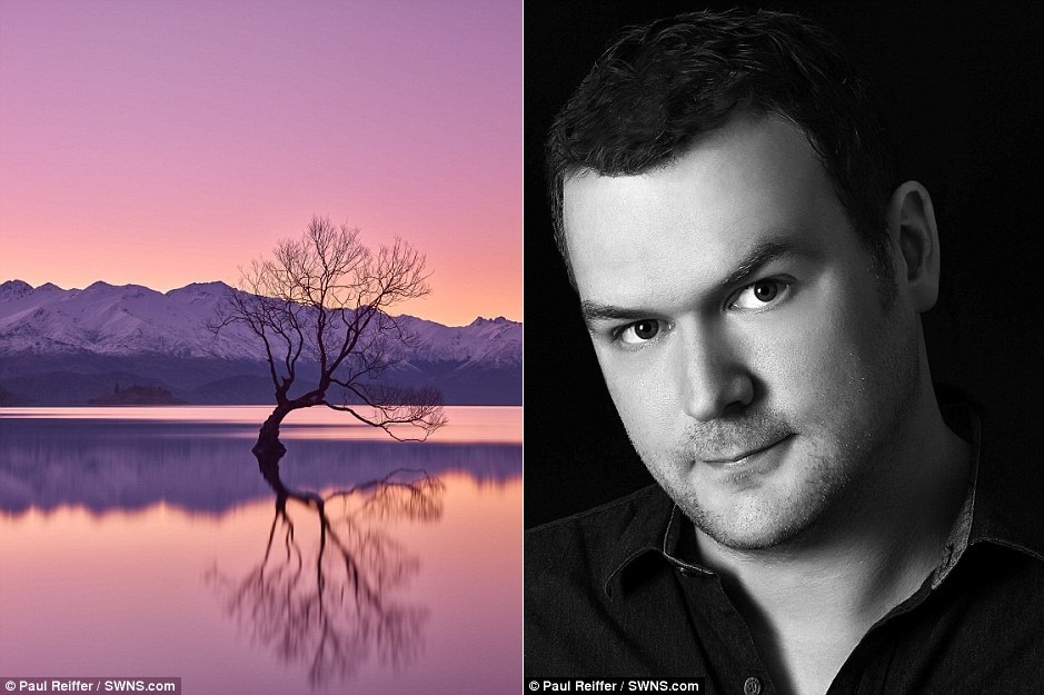 Hoàng hôn trên hồ Wanaka, Otago, New Zealand: Cây cô đơn trên mặt hồ được vây quanh bởi những màu sắc rực rỡ. Reiffer chỉ có bài phút để chụp lại khoảnh khắc hoàn hảo nhất.