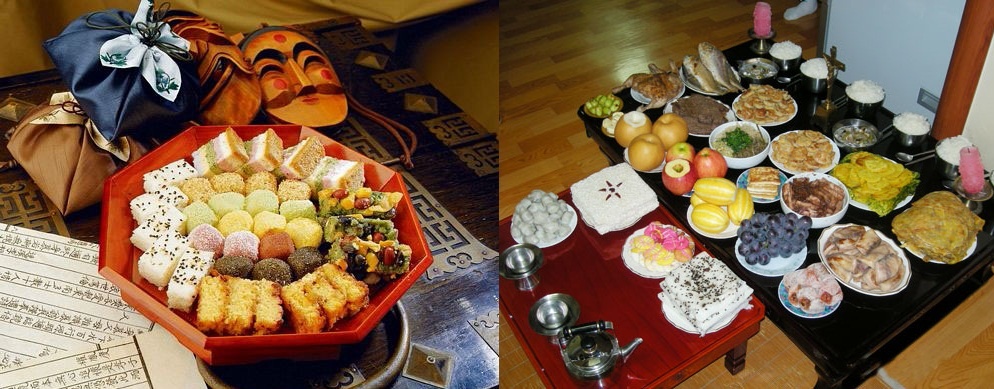 Hàn Quốc: Trung thu là một sự kiện lớn ở Hàn Quốc, người dân thường được nghỉ 3 đến 5 ngày để về quê hương, thăm gia đình, người thân.  Họ thường chuẩn bị mâm cỗ cúng thịnh soạn, có đủ các loại bánh, hoa quả, gà, cá...