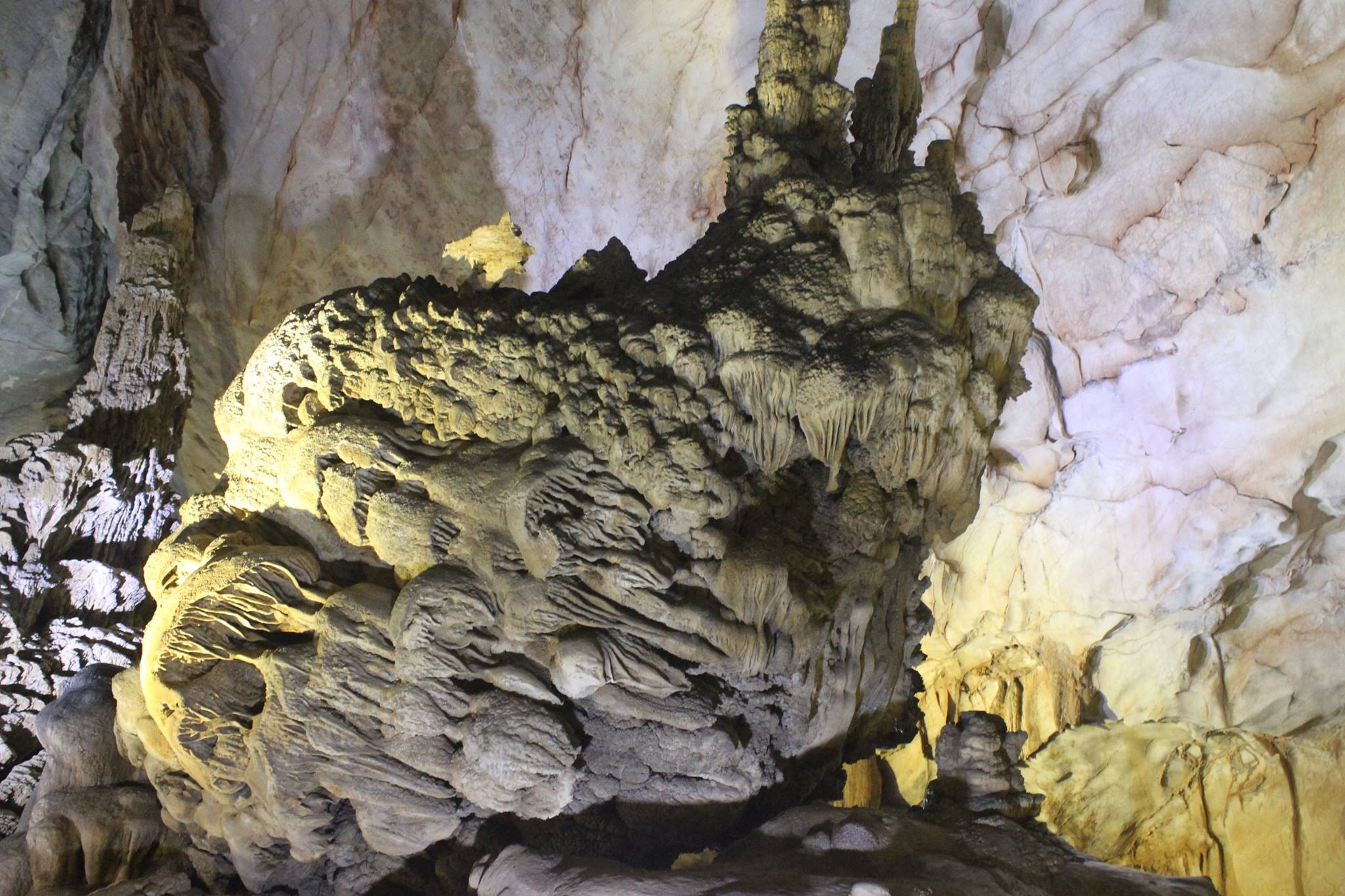 Điểm nhấn của hang động chính là hệ thống cầu thang gỗ Táu quý hiếm được lắp đặt từ ngay lối vào đến gần cuối động với chiều dài khoảng 1.000 mét, rộng 2 mét ngay giữa tâm động tiện lợi cho du khách tham quan, đi lại.  Những khối thạch nhũ tuyệt đẹp rũ xuống từ trên trần động tạo thành hình các bậc thang, tượng thần của người Champa hay tòa tháp mang biểu tượng di tích lịch sử, văn hóa độc đáo của các vùng miền.  