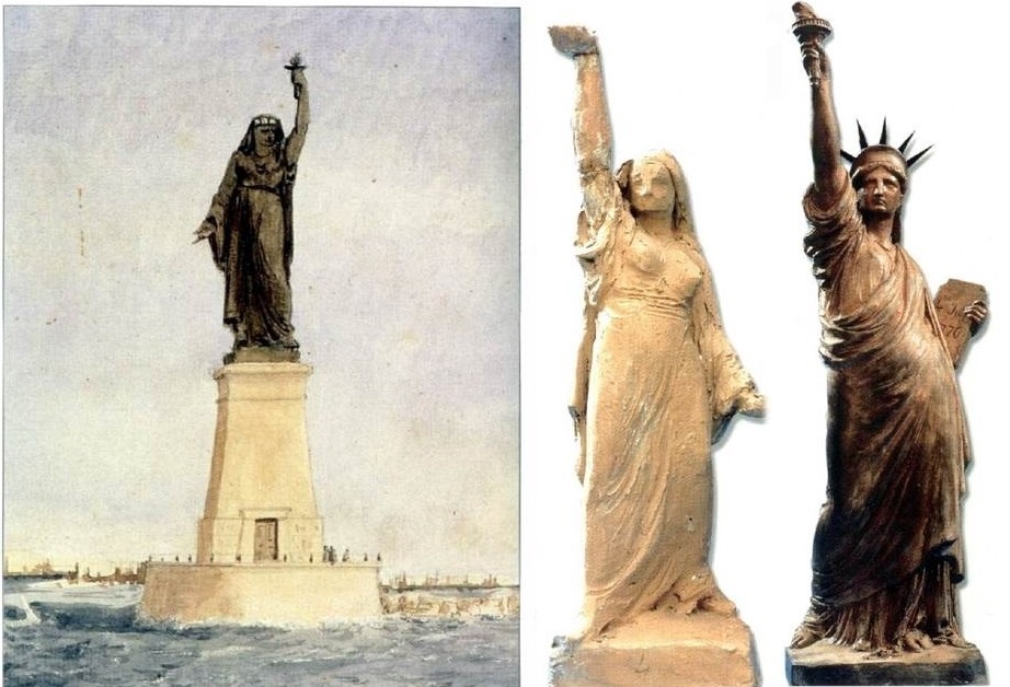 Khi kênh đào sắp hoàn tất sau 10 năm gian khổ, nhà điêu khắc người Pháp Frédéric-Auguste Bartholdi đã cố thuyết phục Ferdinand de Lesseps và chính quyền Ai Cập xây dựng một bức tượng có tên “Ai Cập đem ánh sáng tới châu Á” đặt ở cửa đổ ra Địa Trung Hải. Bartholdi hình dung một bức tượng phụ nữ cao 27 m, mặc quần áo của người dân Ai Cập và cầm một ngọn đuốc khổng lồ. Tượng sẽ có vai trò như hải đăng cho tàu vào kênh. Dự án của ông bị từ chối, nhưng Bartholdi không bỏ cuộc và cuối cùng đã được Mỹ chấp thuận. Bức tượng Nữ thần Tự Do nổi tiếng đặt ở cảng New York là kết quả cho sự nỗ lực của ông. Ảnh: Wakingupwisconsin.