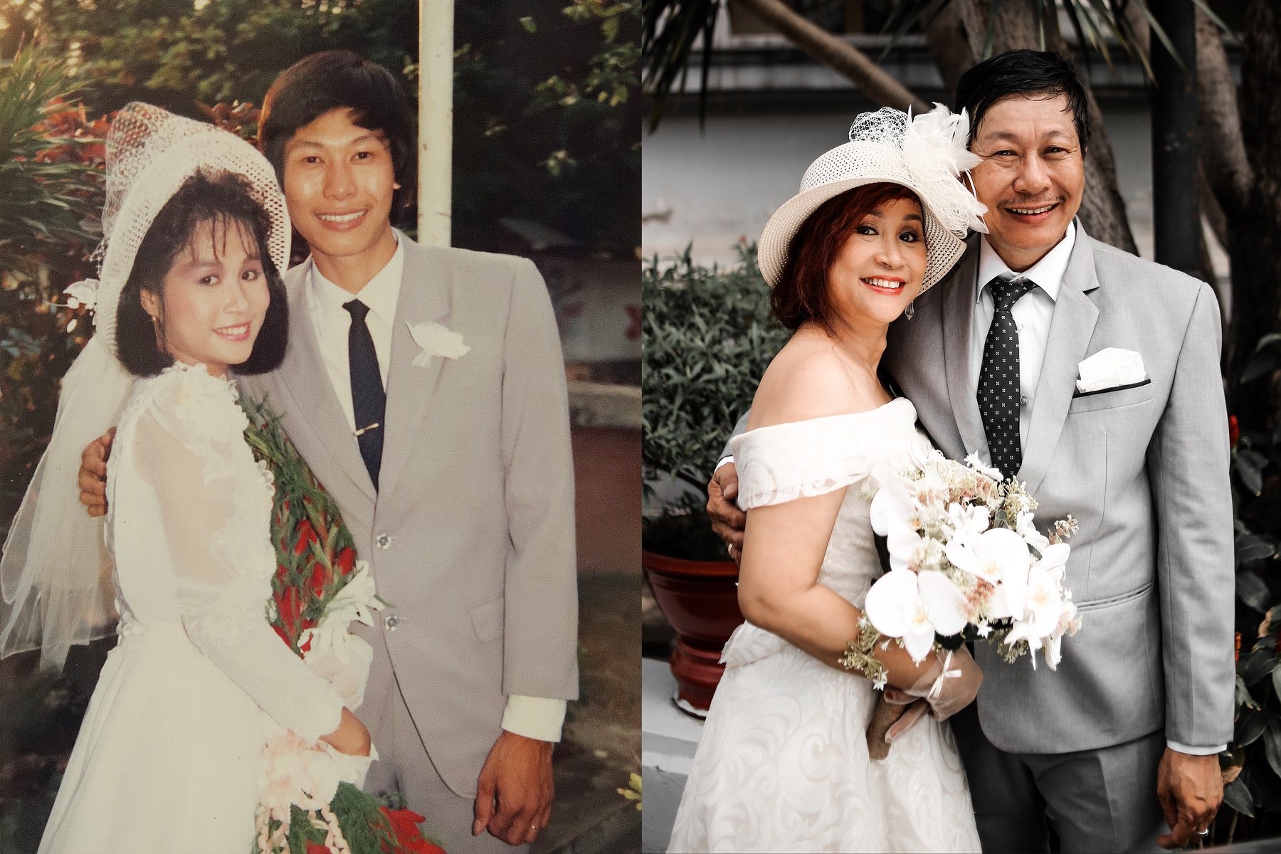 Doi vo chong tai hien bo anh cuoi tu 30 nam truoc hinh anh