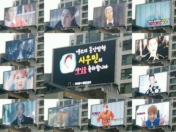 Hình ảnh Xiumin tràn ngập trên màn hình lớn ngoài đường. Ảnh: wordpress