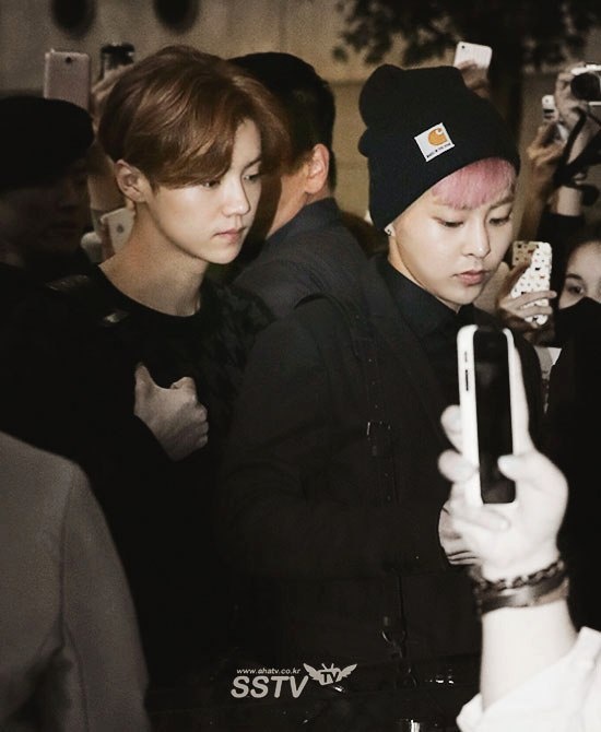 Luhan và Xiumin ở sân bay. Ảnh: sstv