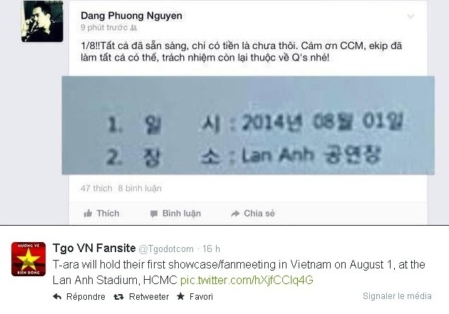 Tgodotcom đăng tin T-ara sẽ có mặt ở TP.HCM đầu tháng 8. Ảnh: twitter