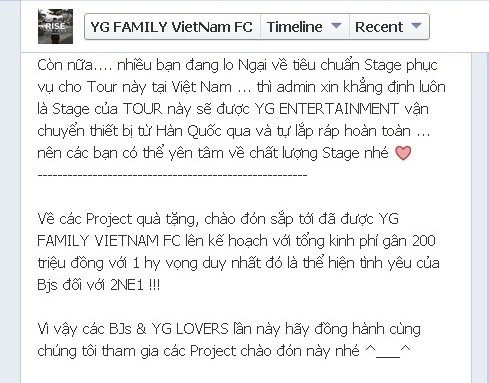 Một fanpage Việt tuyên bố sẽ chi 200 triệu đồng cho hoạt động chào đón và tặng quà 2NE1 tới Việt Nam. Ảnh: facebook