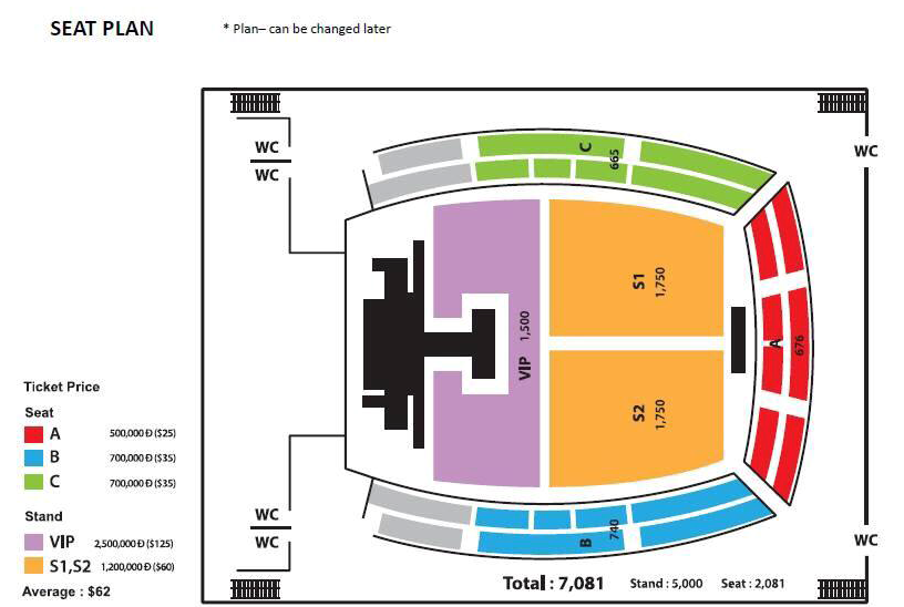 Sơ đồ chỗ ngồi và giá vé dự kiến. Ảnh: 2NE1 Vietnam FC