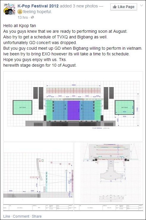 Theo thông tin hé lộ trên trang facebook của VK Media, công ty từng cố gắng mời G-Dragon tới Việt Nam làm solo concert nhưng không thành. 